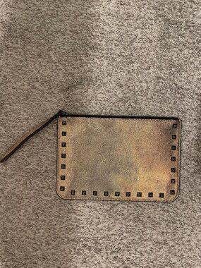 Rebecca Minkoff Kerry Gold Glitter Leather Studded Wristlet Clutch Bag